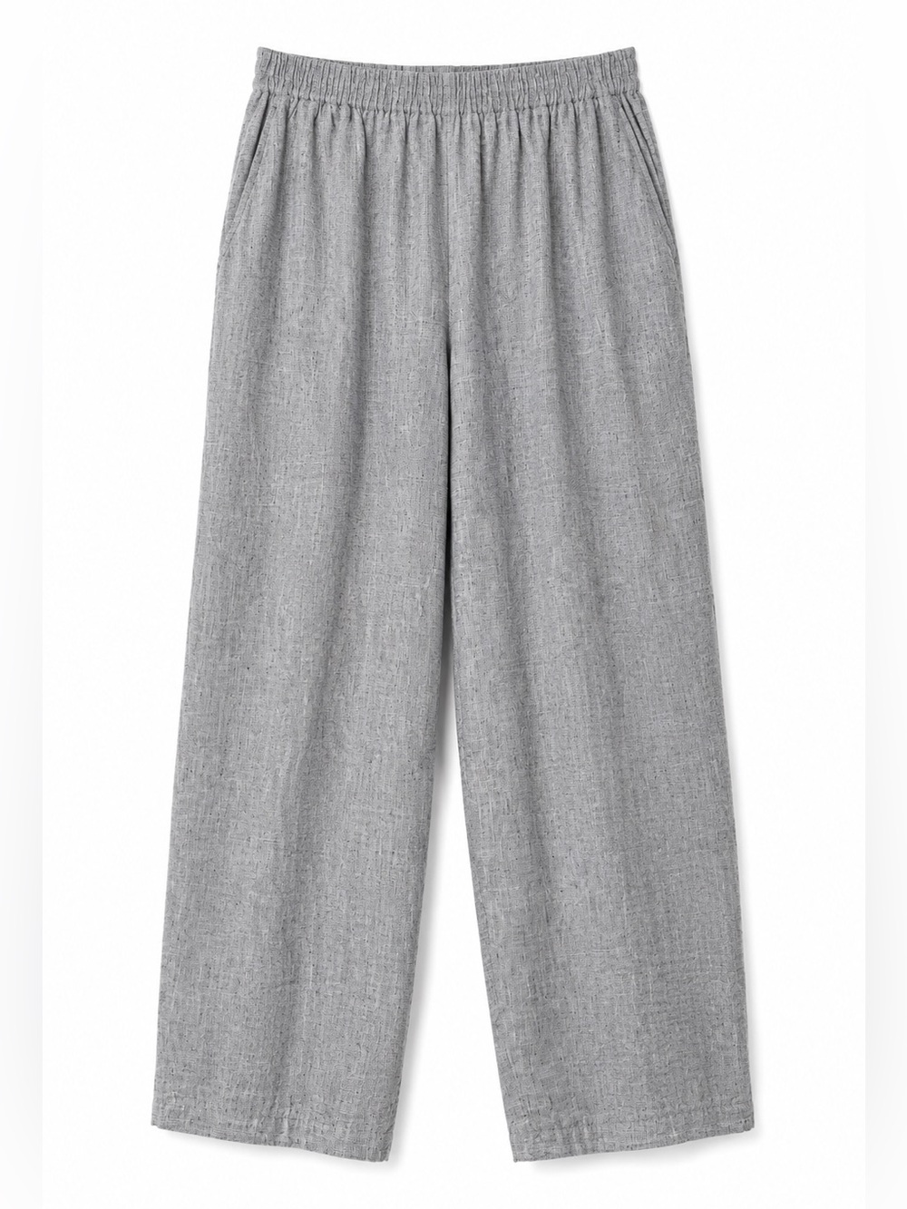 FLAX 100% Linen Pull On Pants Heathered Gray Tapered Wide Leg Size Large